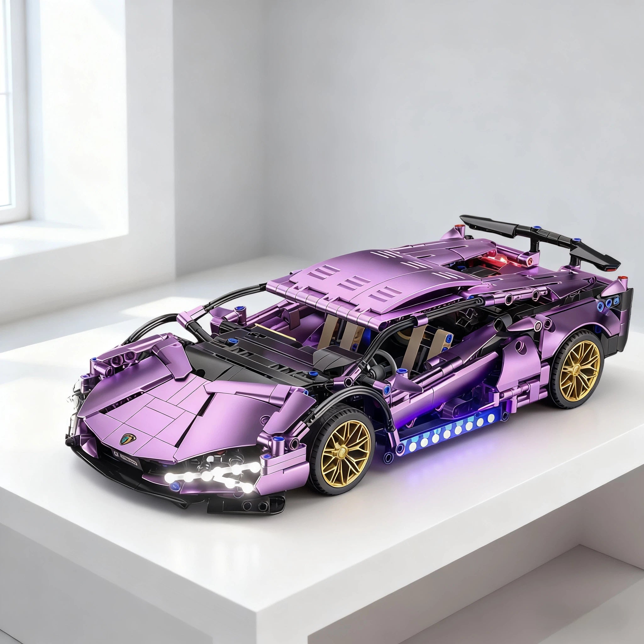 Chrome Purple Supercar Brick Set – Remote-Control Light Edition🏎️