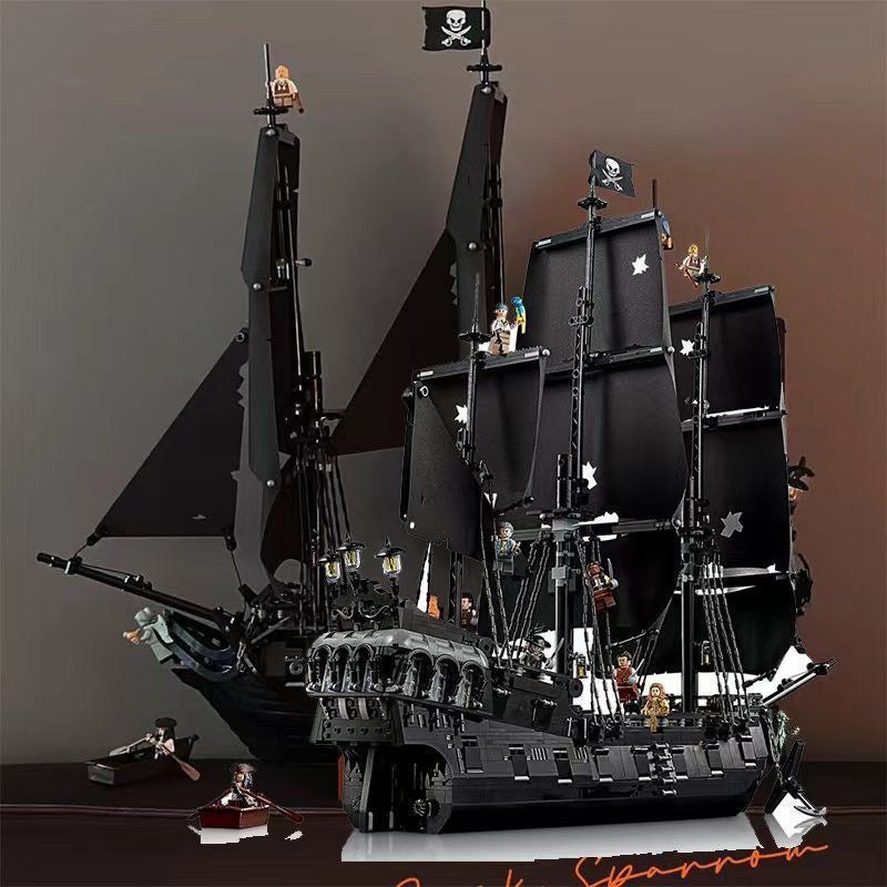 Black Pearl Pirate Ship Building Block Set – 2862 Pcs | Full Black Sails | Multiple Minifigures & Rowboat