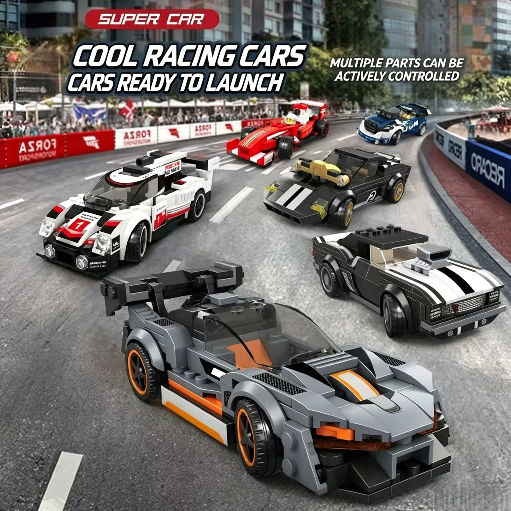 Cool Racing Car Bricks Collection Set | F1 Formula Sports Car Building Toy | Multiple Controllable Parts