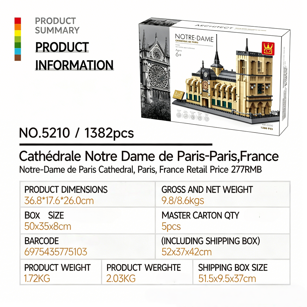 Maquette 3D de la Cathédrale Notre-Dame de Paris | 1382 pièces Modèle d'Architecture Gothique | Meilleur Cadeau pour les Amateurs d'Architecture et d'Histoire