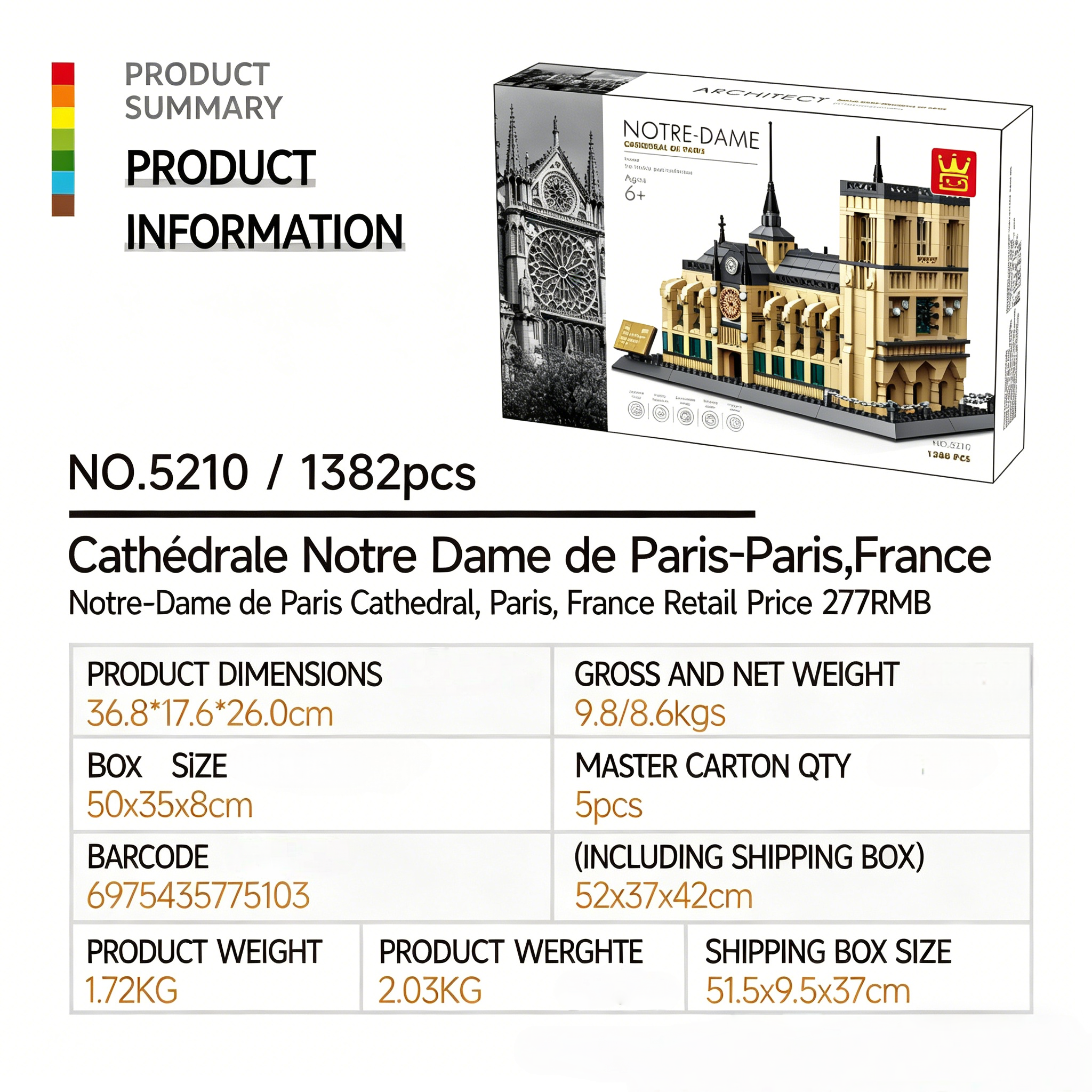 Maquette 3D de la Cathédrale Notre-Dame de Paris | 1382 pièces Modèle d'Architecture Gothique | Meilleur Cadeau pour les Amateurs d'Architecture et d'Histoire
