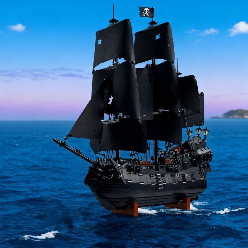 Black Pearl Pirate Ship Building Block Set – 2862 Pcs | Full Black Sails | Multiple Minifigures & Rowboat