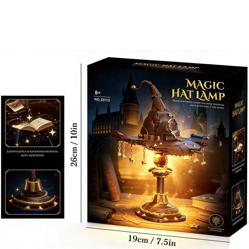 Magic Hat Lamp Building Block Set – Wizard Hat LED Desk Lamp with Gold Chain Star Pendants | 26cm | Ages 8+