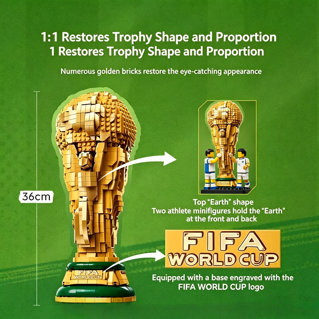 2842pcs FIFA World Cup Trophy Replica Building Kit | Gold Champion Cup 3D Brick Model | Best Gift for Football Fans 2026