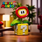 Super Mario Piranha Plant & Fire Flower Building Block – Dual Display Statues with Question Block Base