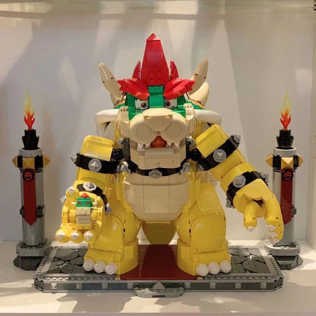 The Mighty Bowser Building Block Set – Super Mario Villain Statue with Torch Pillars & Mini Figure