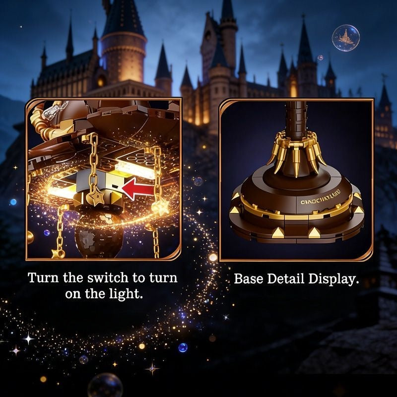 Magic Hat Lamp Building Block Set – Wizard Hat LED Desk Lamp with Gold Chain Star Pendants | 26cm | Ages 8+