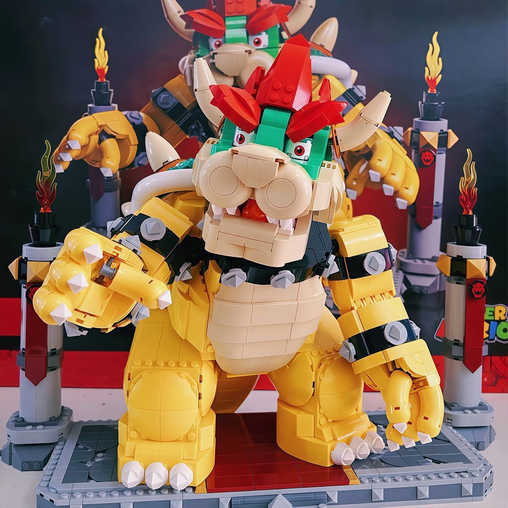 The Mighty Bowser Building Block Set – Super Mario Villain Statue with Torch Pillars & Mini Figure