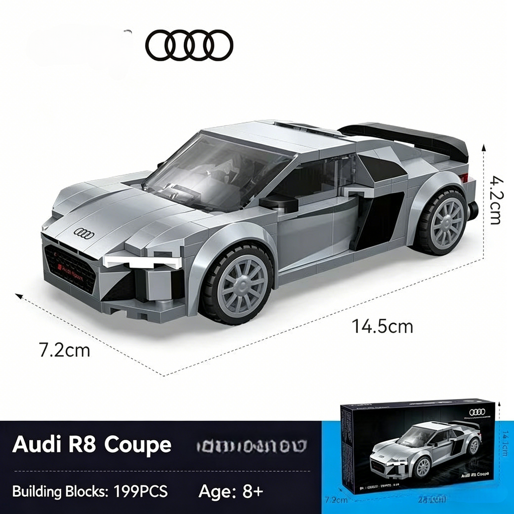 Audi R8 Coupe 199pcs Building Blocks | 1:24 Scale Speed Champion Brick Car Model | Best Gift for Audi Fans & Car Lovers