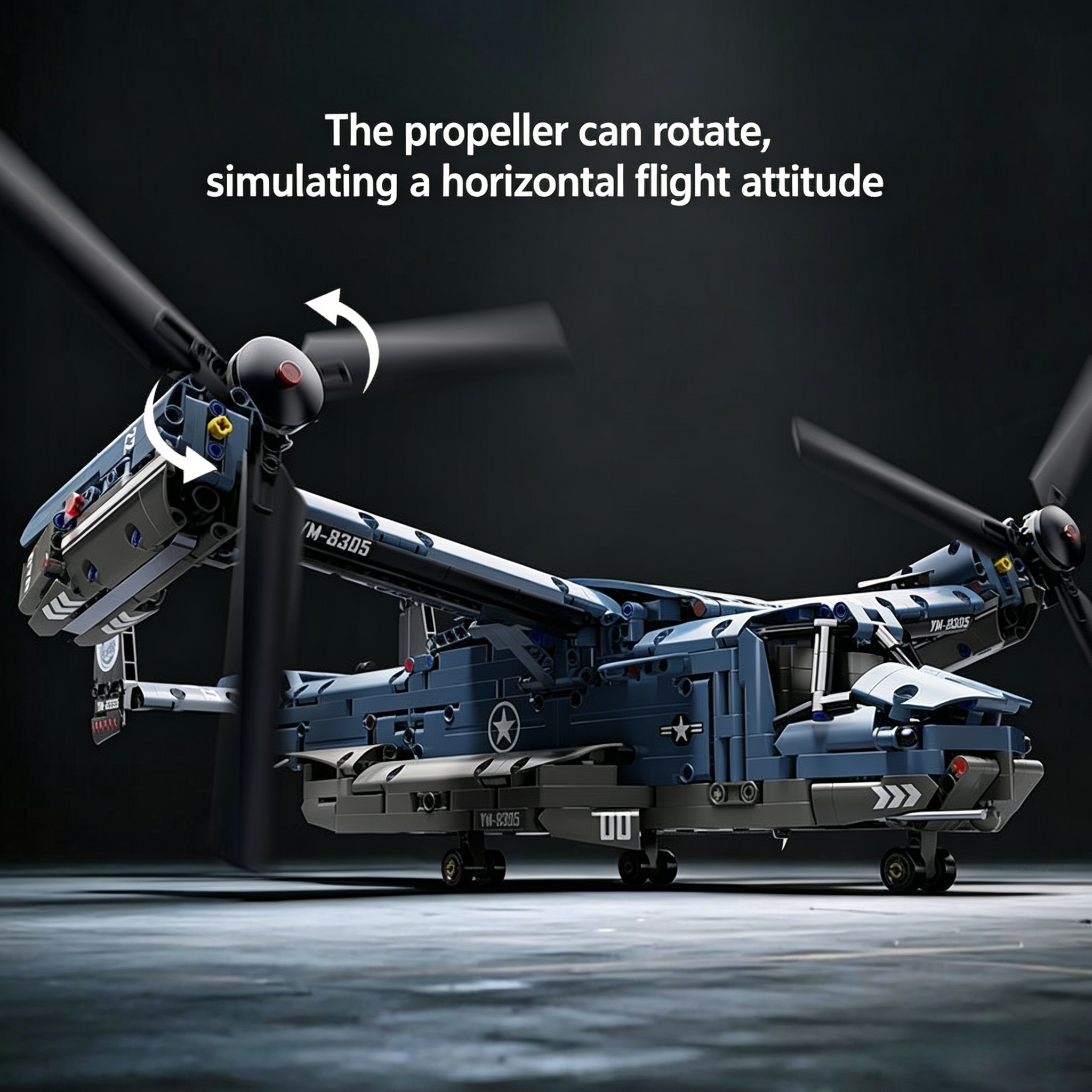 V-22 Osprey Tiltrotor Aircraft Building Block Set – 1480 Pcs | 70.7cm | 360° Rotating Propellers & Sliding Landing Gear