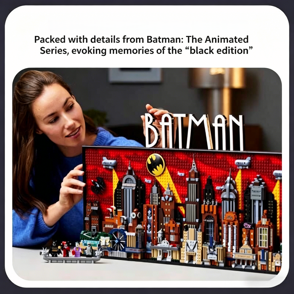 Batman: The Animated Series – Gotham City Skyline Building Block Set | 76cm Wall Display | 4 Minifigures