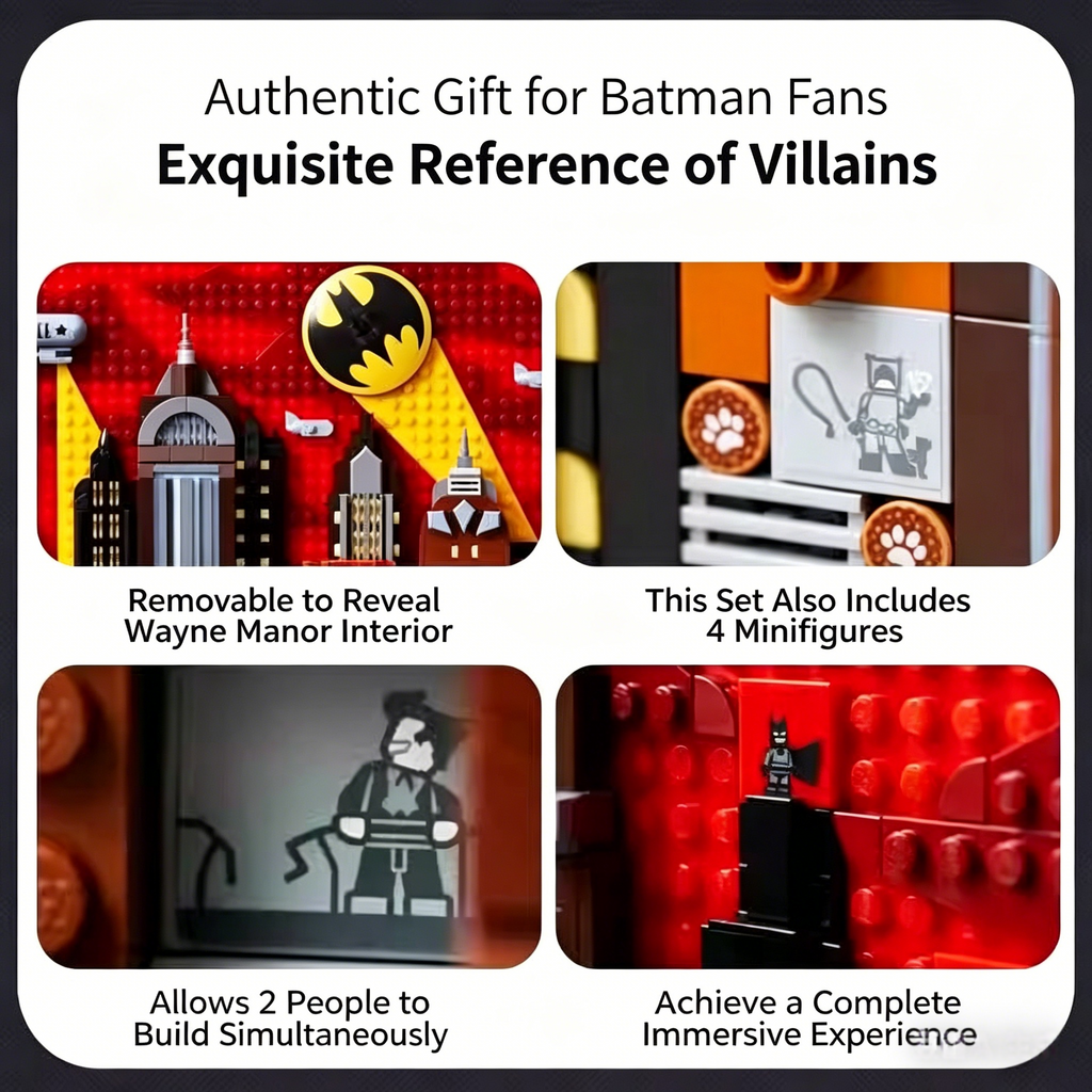 Batman: The Animated Series – Gotham City Skyline Building Block Set | 76cm Wall Display | 4 Minifigures