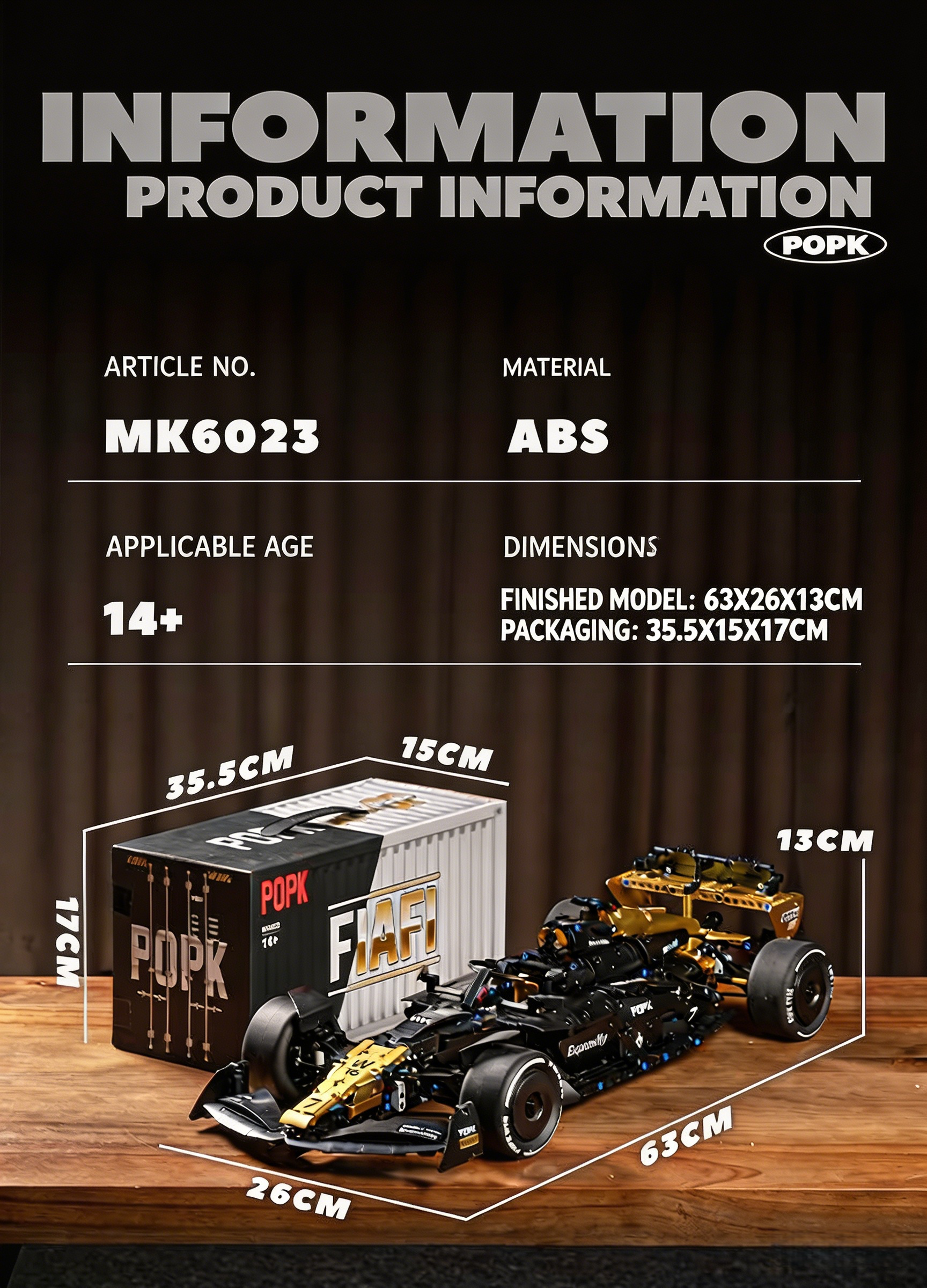 1:8 Grand Prix Formula 1 Racing Car Building Block 1969PCS- Classic Black & Gold Edition MK6023
