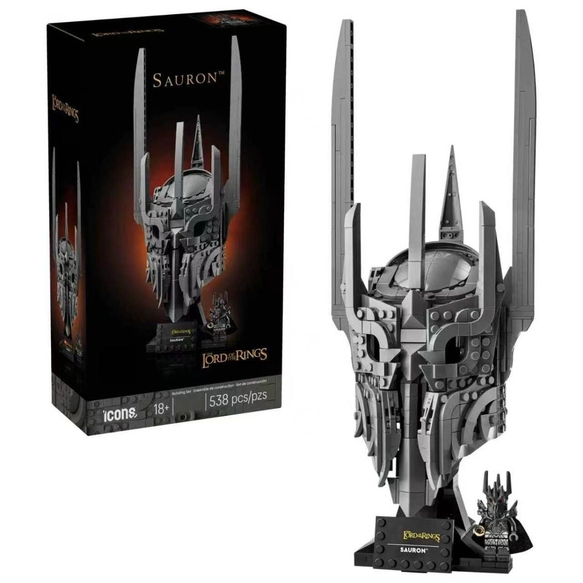 Lord of the Rings: Sauron Helmet Building Block Set – 538 Pcs | Life-Scale Display Bust | Sauron Minifigure