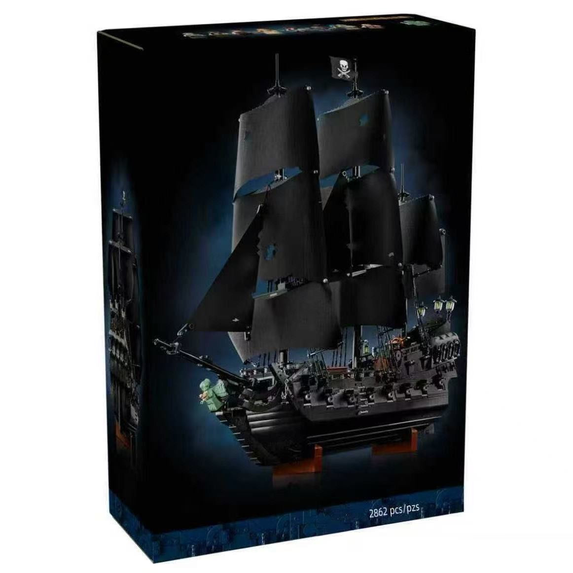 Black Pearl Pirate Ship Building Block Set – 2862 Pcs | Full Black Sails | Multiple Minifigures & Rowboat